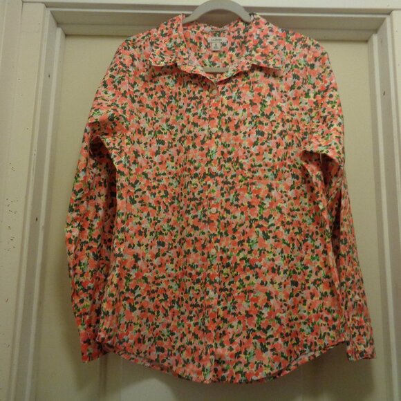 L.L. Bean Tops - ORANGE & LIME SHERBERT FLOWERS COTTON SHIRT BY L.L. BEAN M